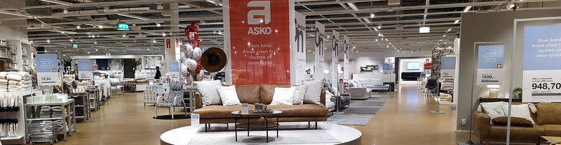 Finnish furniture retail store interior showcasing contemporary home furnishings