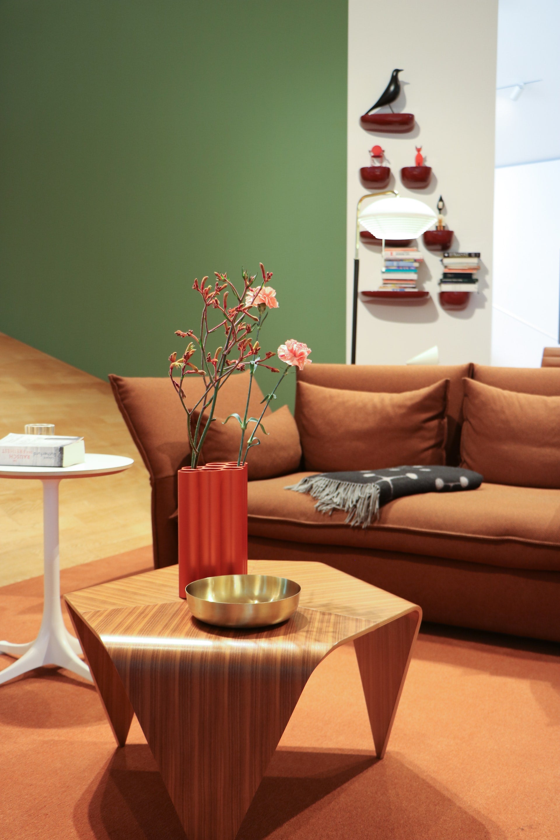 What colour goes with brown leather sofa
