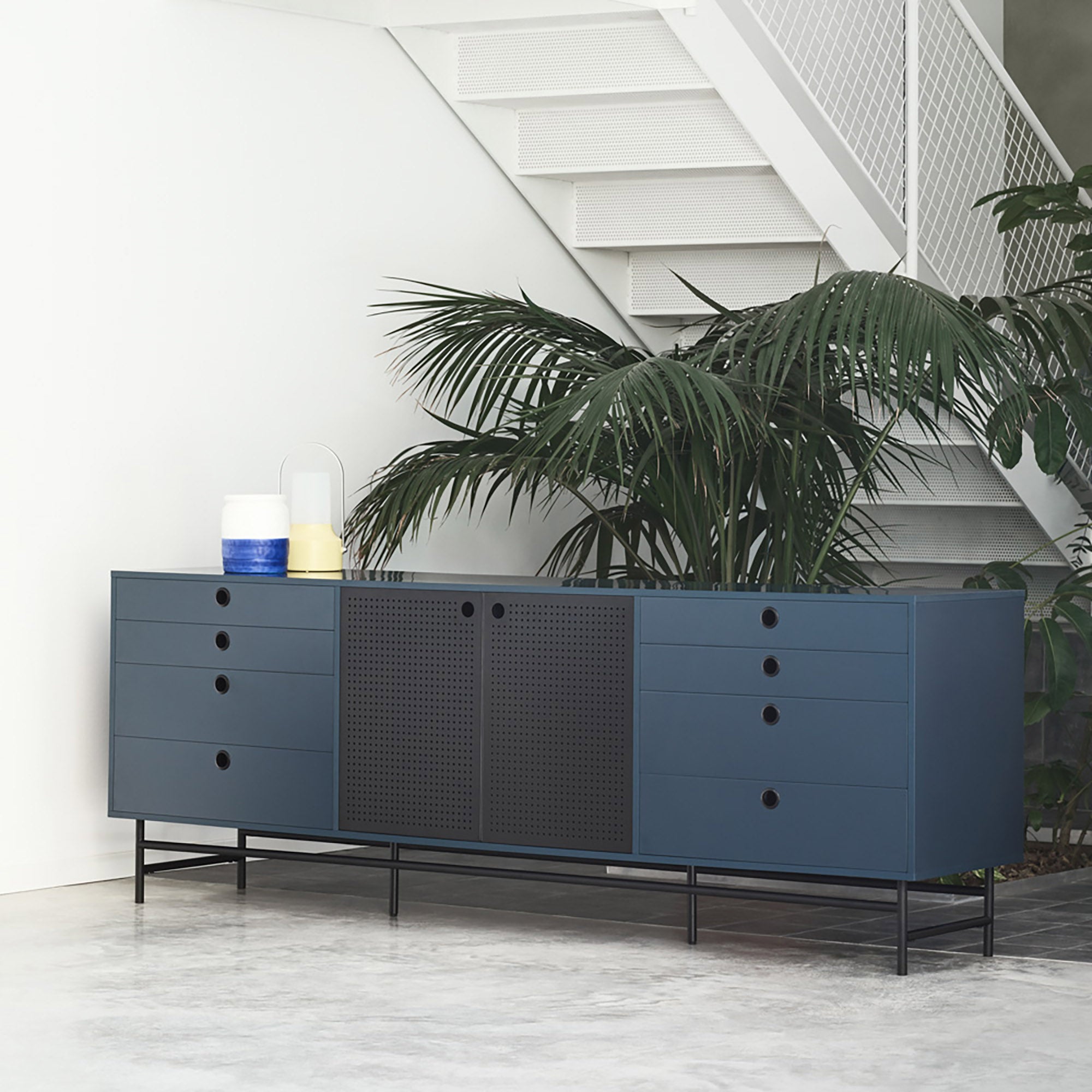 Sideboard Punto 2D/8D Black/Blue-Gr.Antr