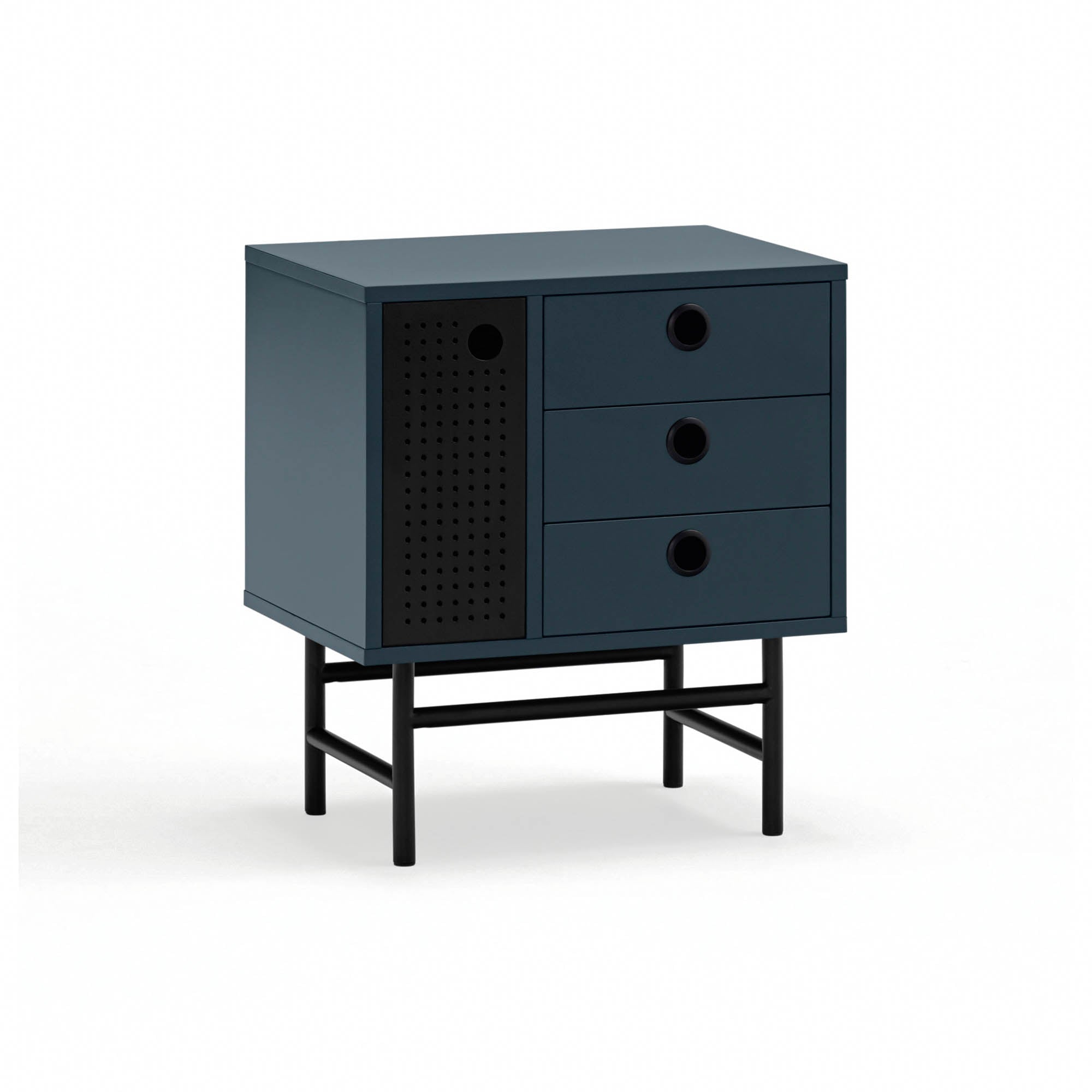 Bedside Table Punto 1D3Dr Black/Blue-Gr.Antr