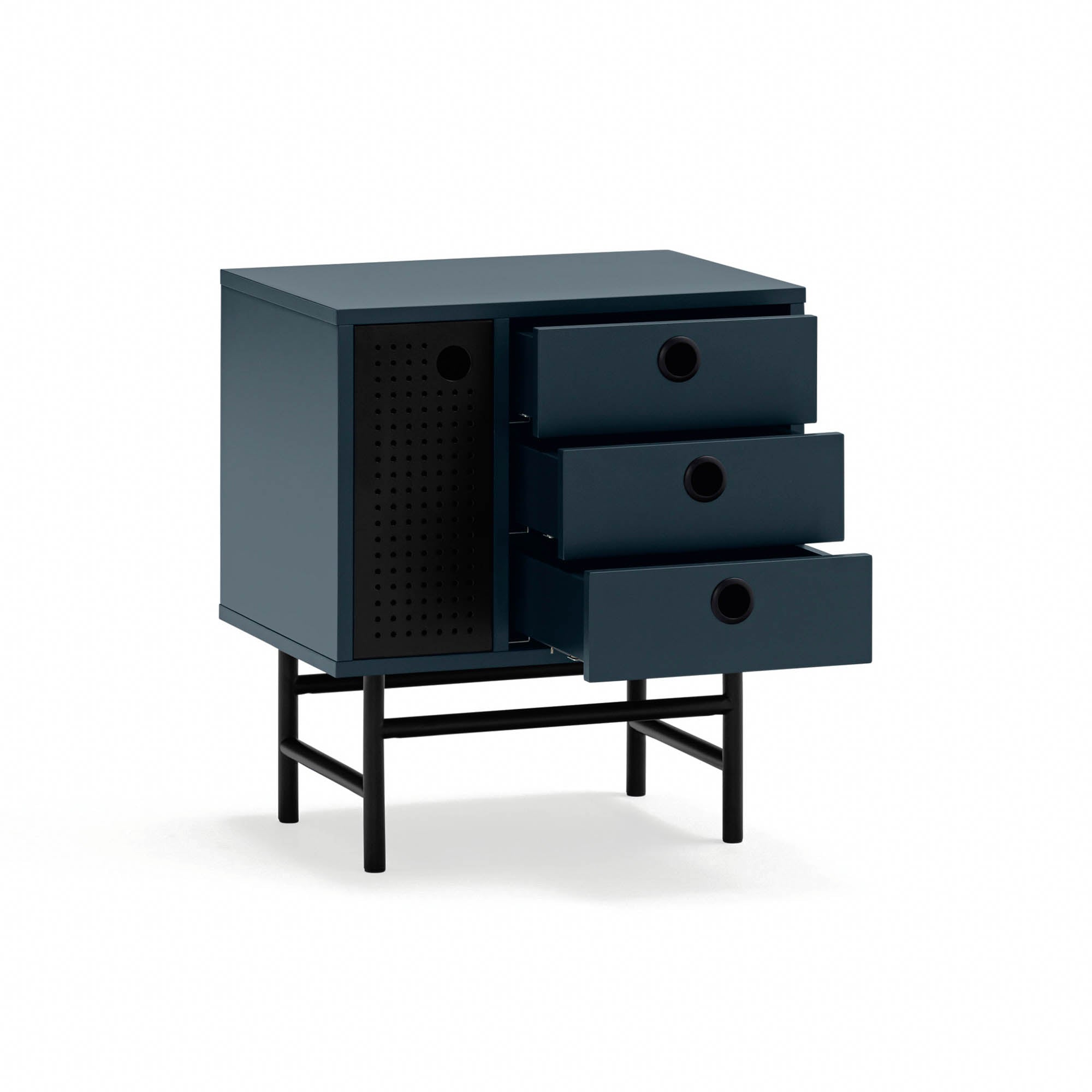 Bedside Table Punto 1D3Dr Black/Blue-Gr.Antr