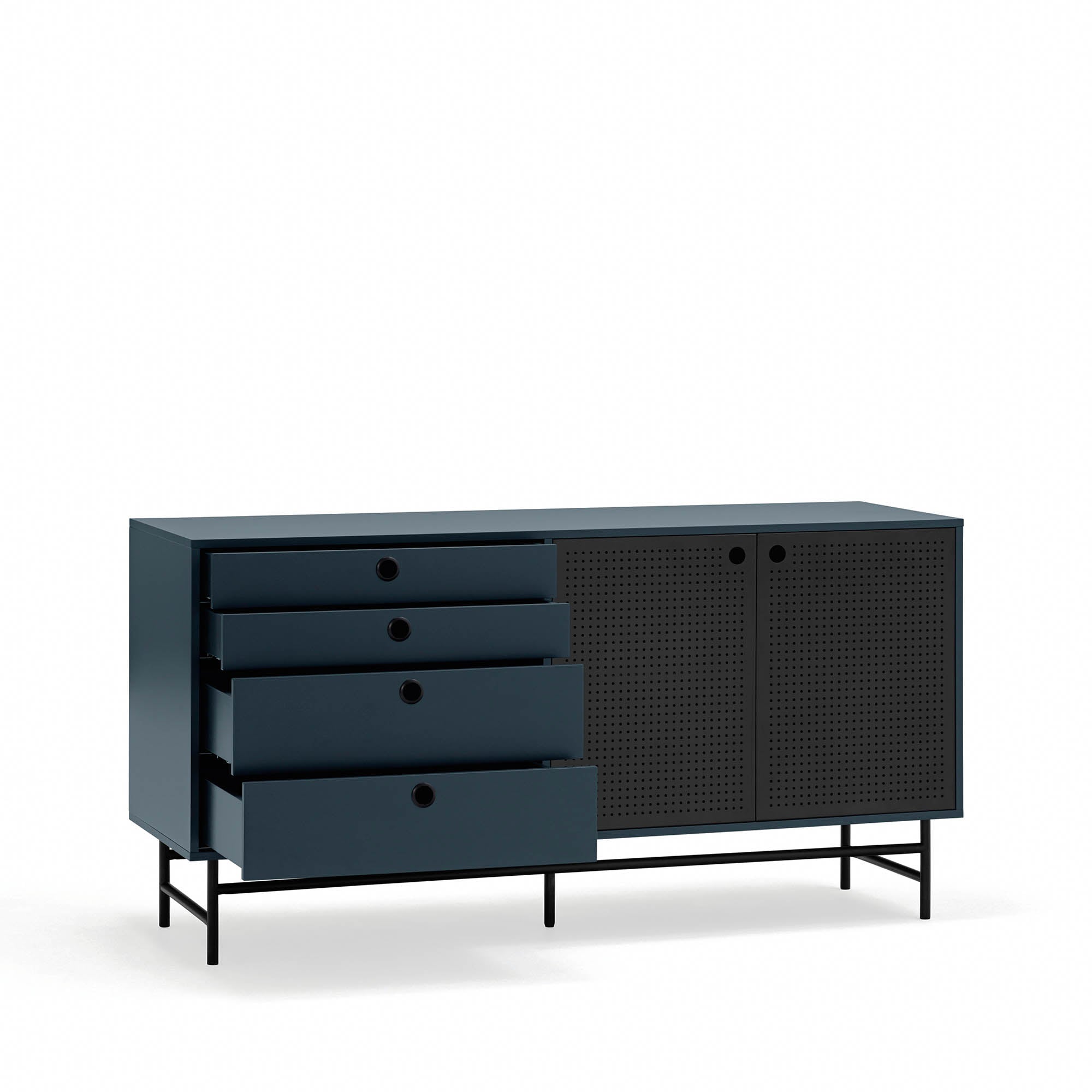 Sideboard Punto 2D4Dr Black/Blue-Gr.Antr