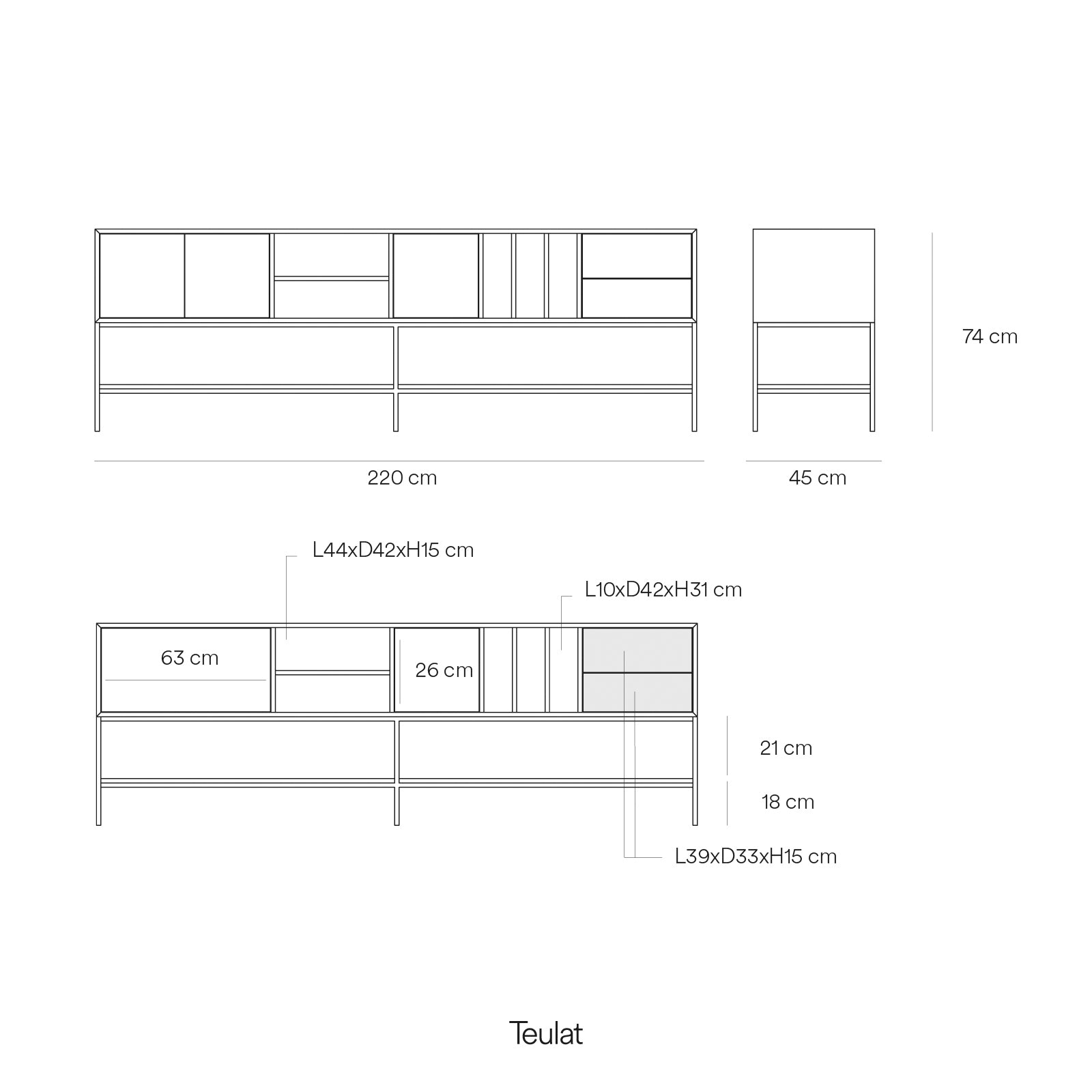 Tv Cabinet Platt 3D2Dr5H 220Cm Black