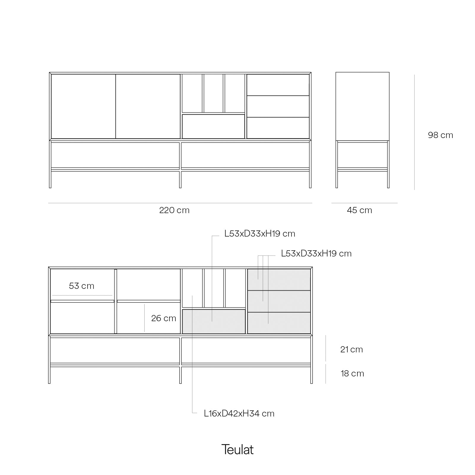 Sideboard Platt 2D4Dr3H 220Cm Black
