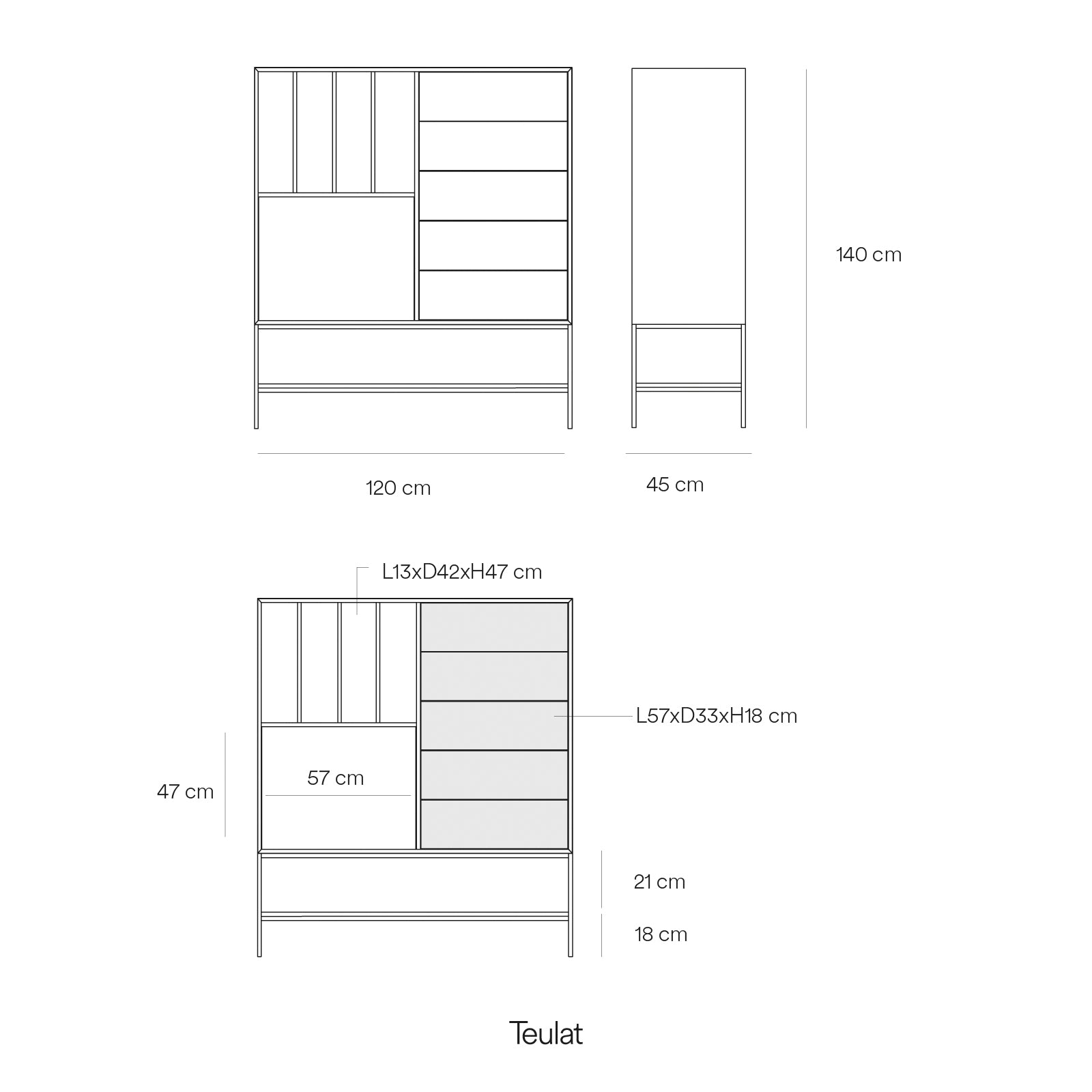 Occasional Cabinet Platt 2D4H5Dr 120Cm Clay