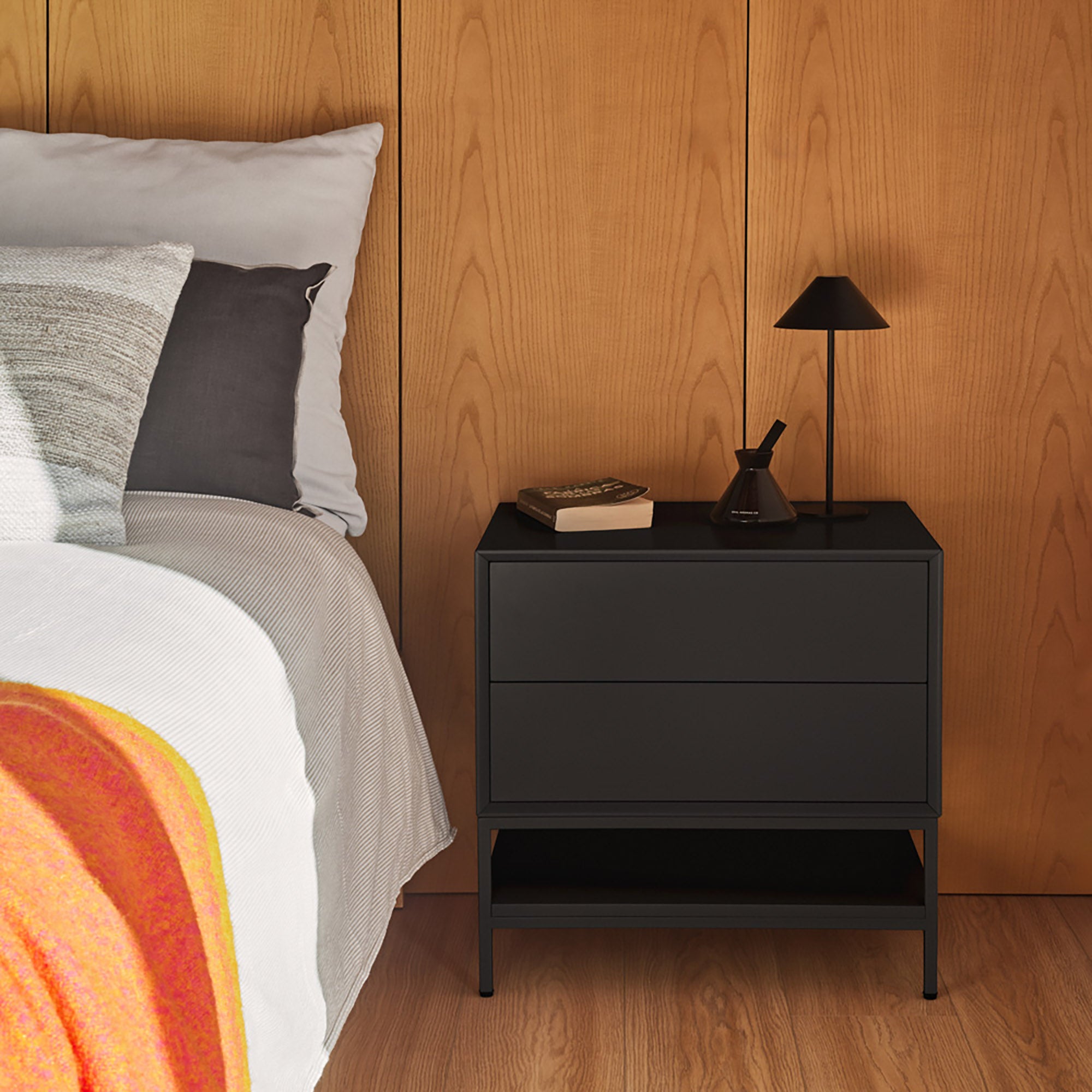 PLATT Bedside Table with 2 Drawers in Black by Teulat