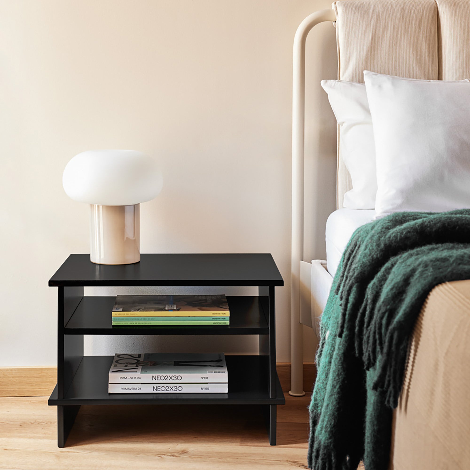 Bedside Table Inari 2 Shelves Black