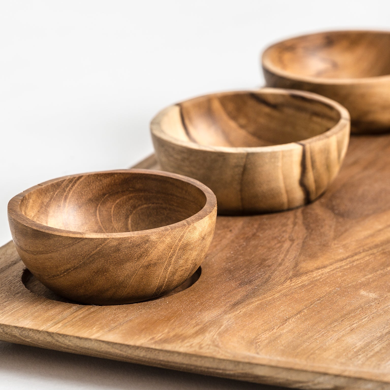 Teak Wood Serving Tray Set - 4 Piece Ethnic Style Collection