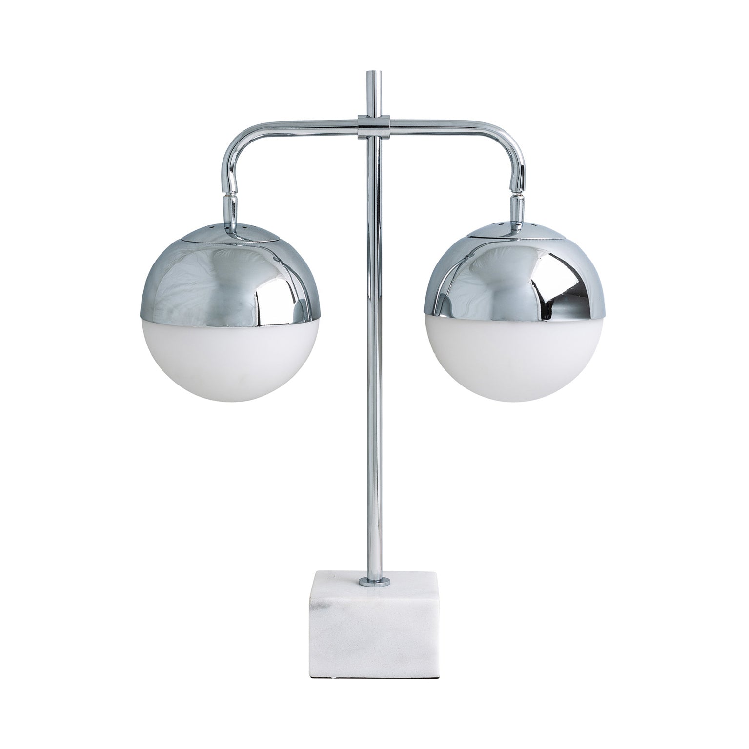 White Art Deco Table Lamp with Marble & Glass