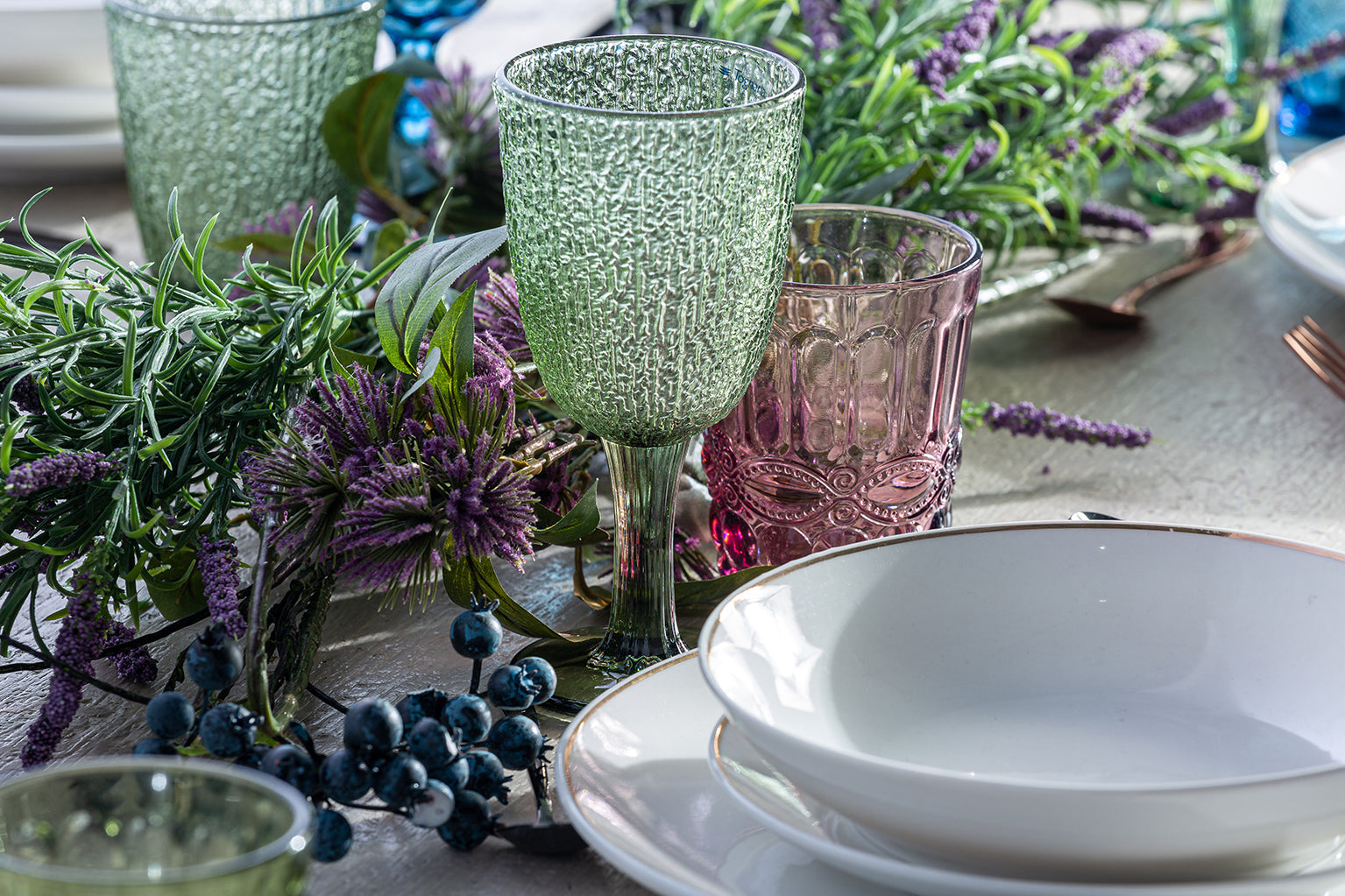 Moss Glass Set of 3 - Textured Green Crystal Glassware