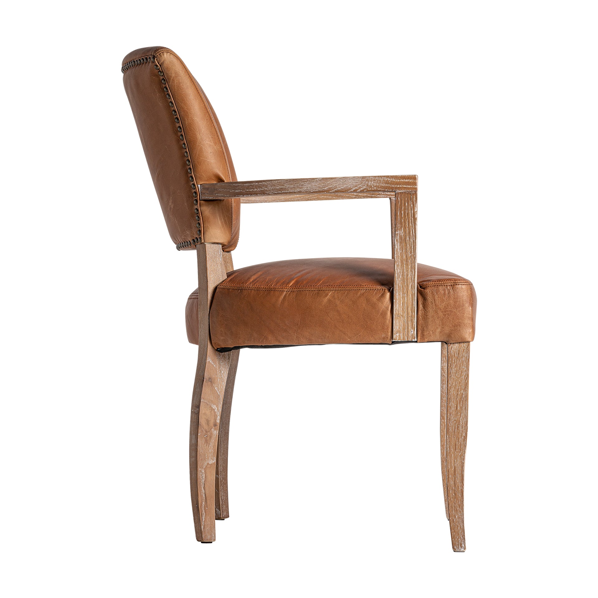 Tolla Vintage Leather Chair - Brown Leather & Birch Wood
