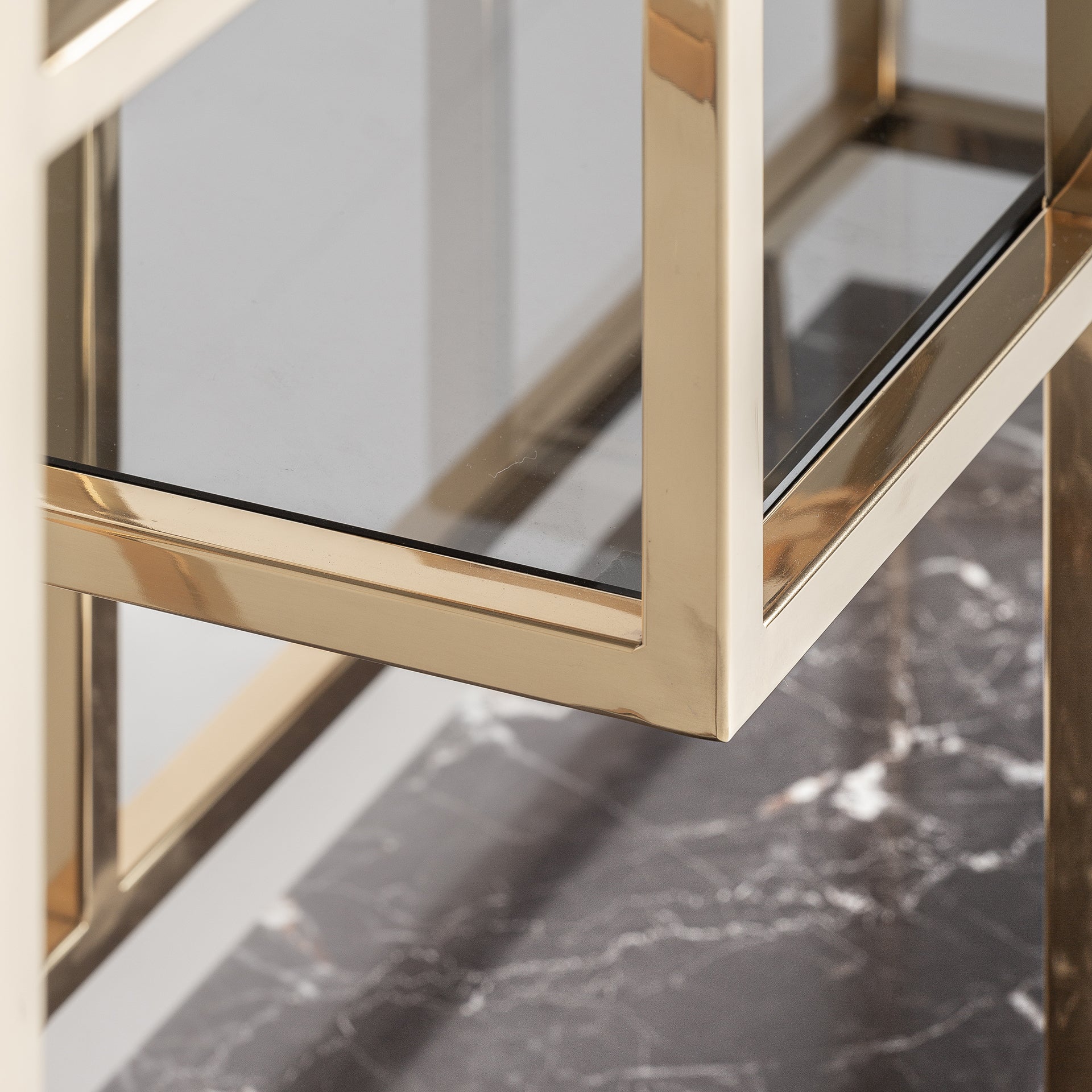 Breisach Art Deco Bookcase - Gold Steel & Glass Display Shelf