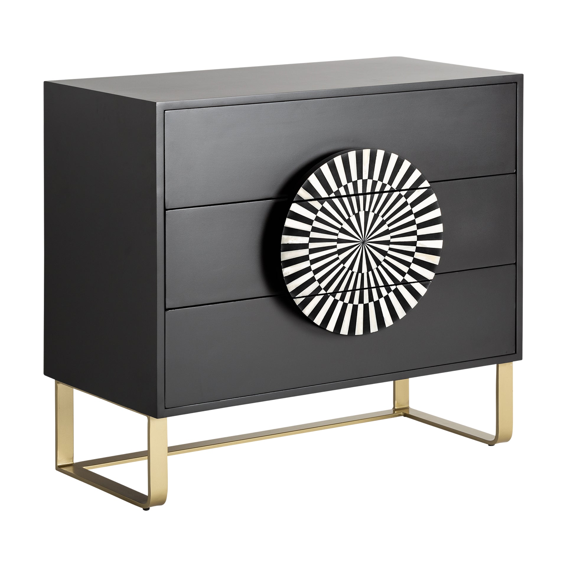 Gatsby Art Deco Chest of Drawers - Black MDF with Bone Inlay & Gold Accents