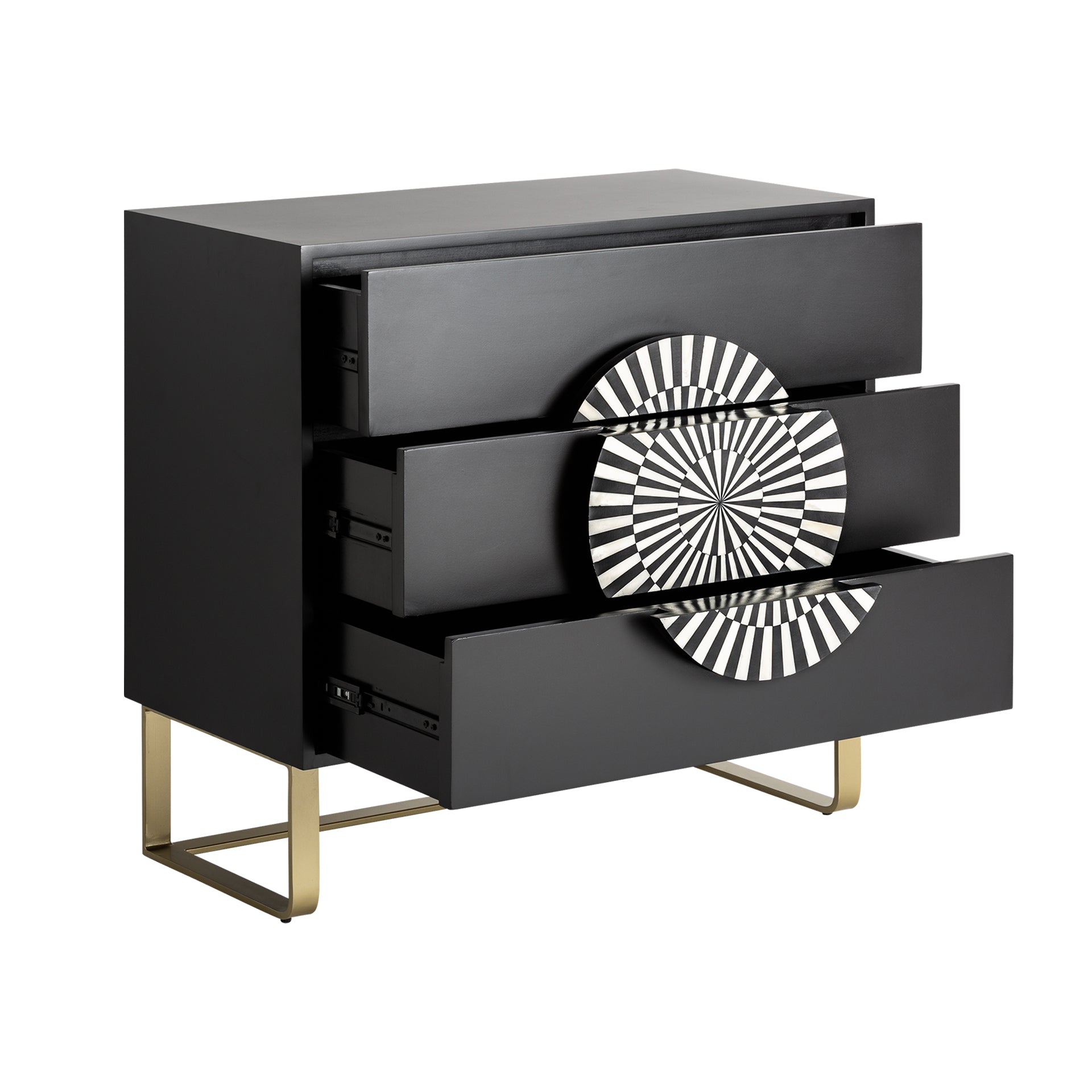 Gatsby Art Deco Chest of Drawers - Black MDF with Bone Inlay & Gold Accents