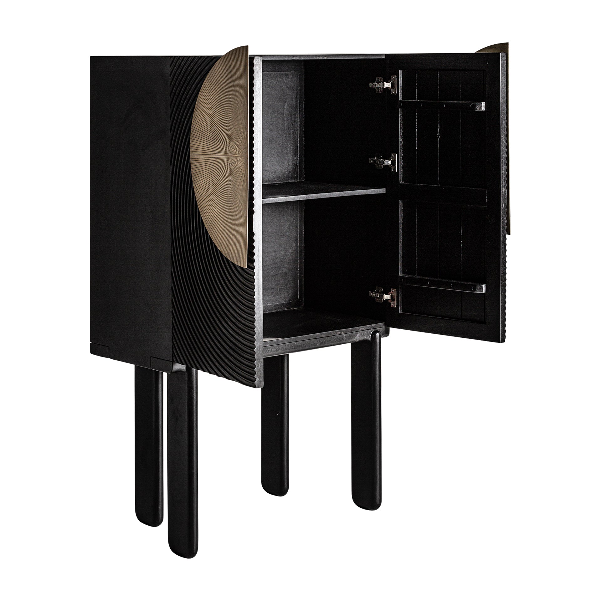 Dobeln Art Deco Wardrobe - Black Mango Wood with Gold Accents