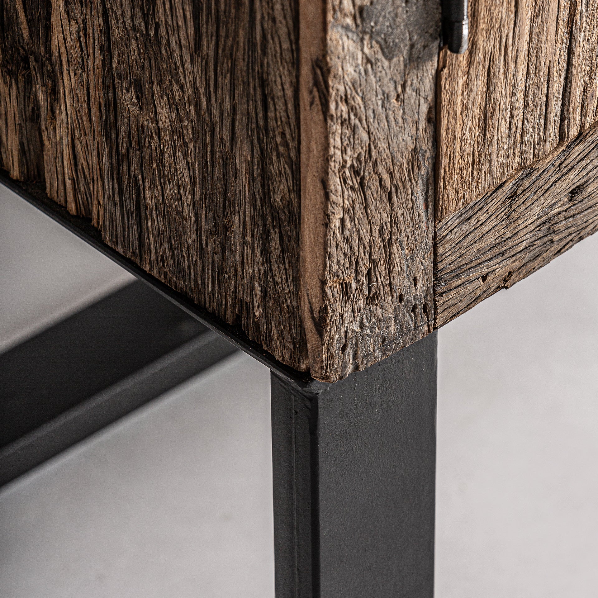 Carrik Reclaimed Wood Wardrobe - Colonial Style Brown Metal Accent