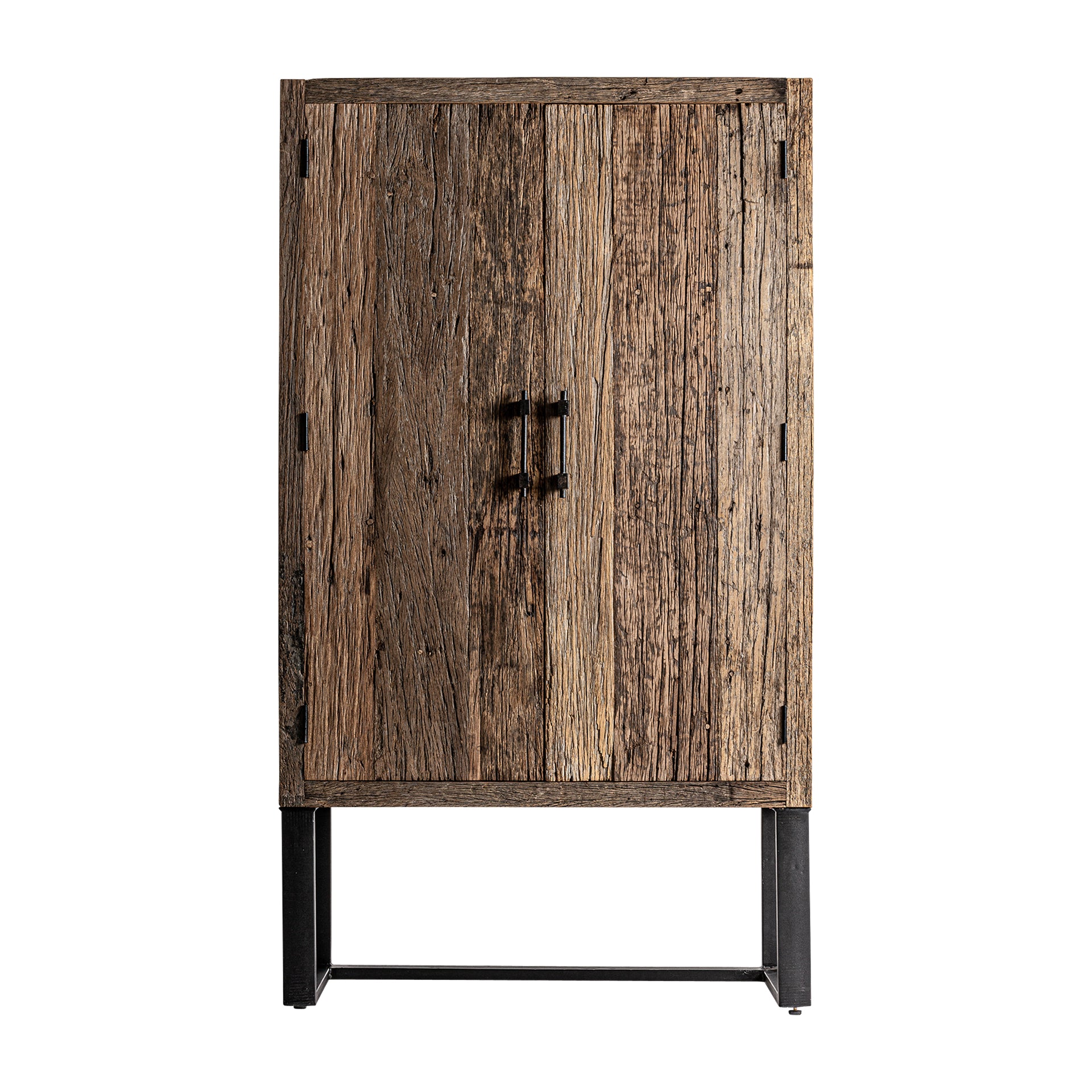 Carrik Reclaimed Wood Wardrobe - Colonial Style Brown Metal Accent