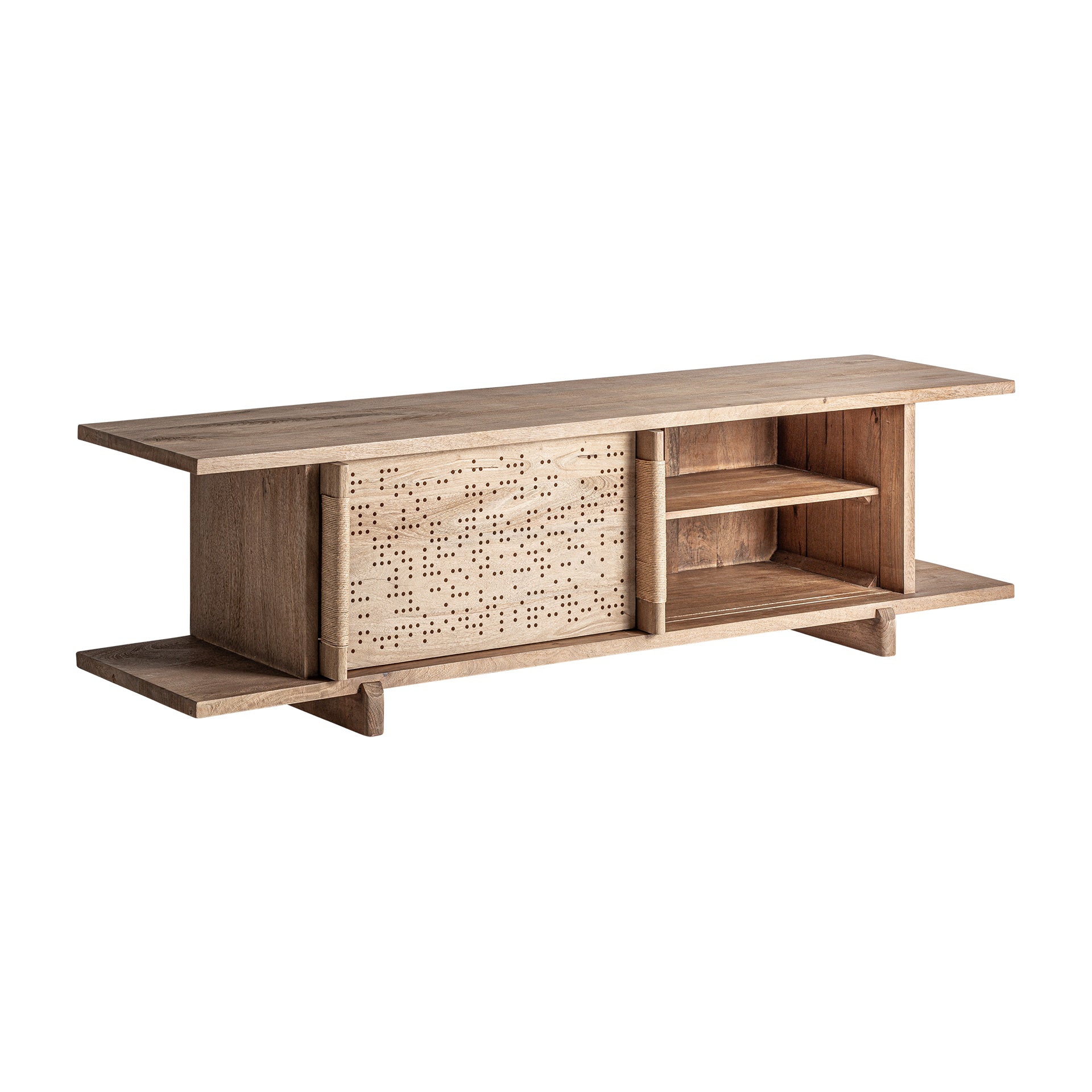 Jacquard Mango Wood TV Stand - Contemporary Light Brown Media Console