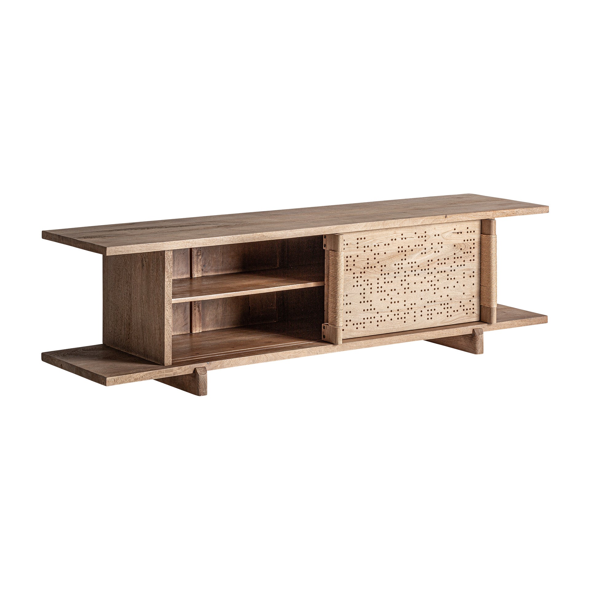 Jacquard Mango Wood TV Stand - Contemporary Light Brown Media Console