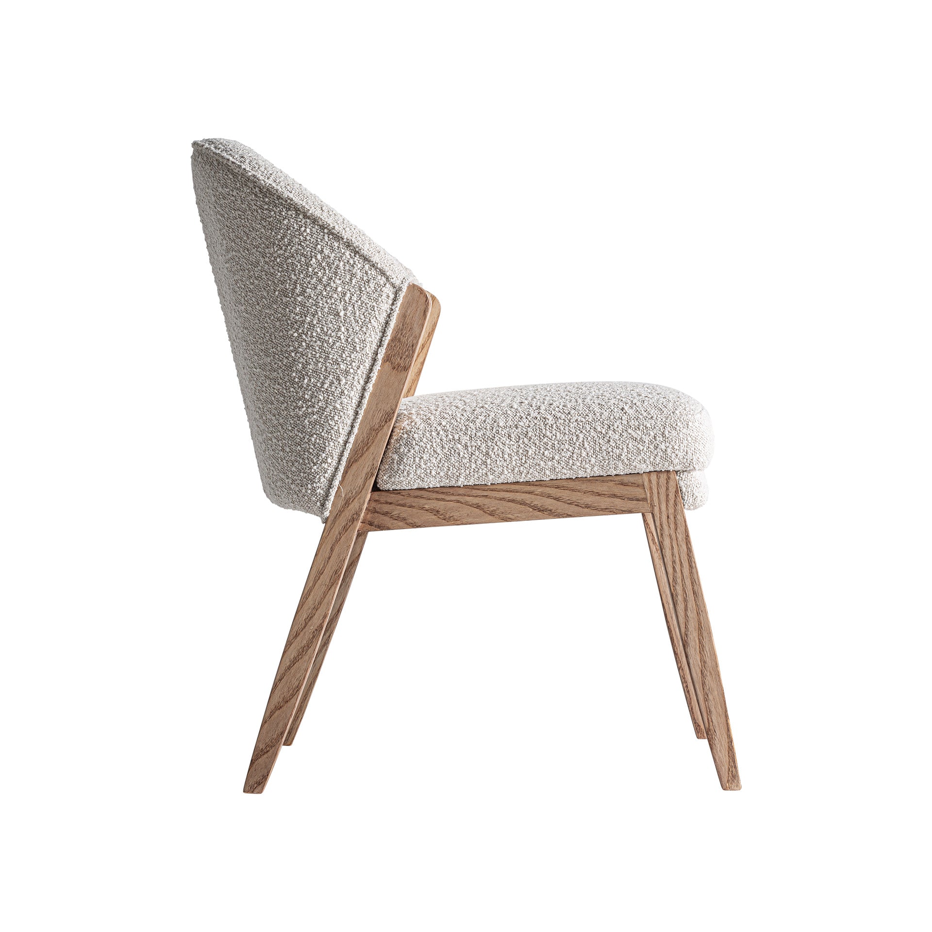 Prati Bouclé Lounge Chair - Contemporary Pine & White Cotton