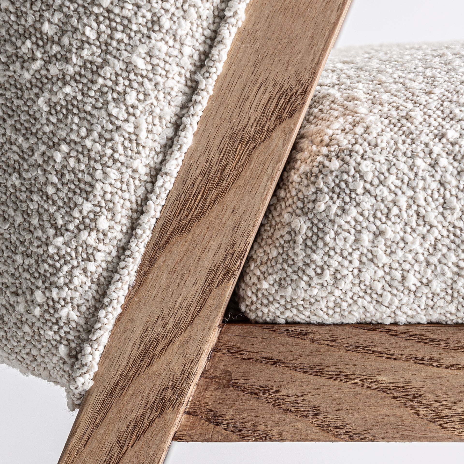 Prati Bouclé Lounge Chair - Contemporary Pine & White Cotton