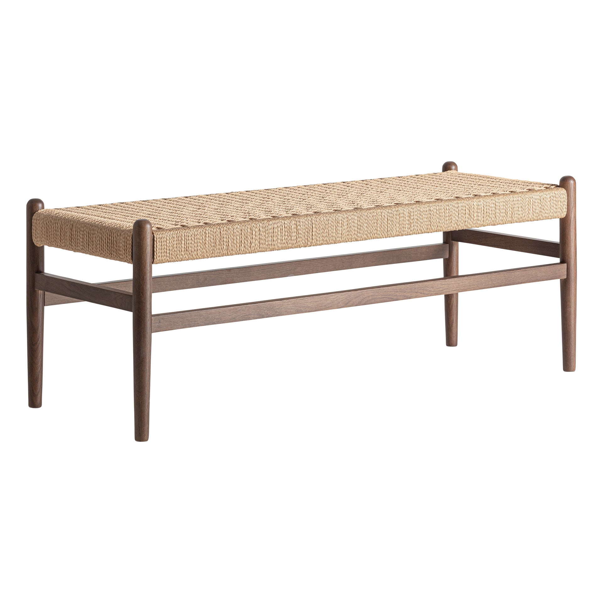 Skog Bench in Brown Beech & Natural Fibre