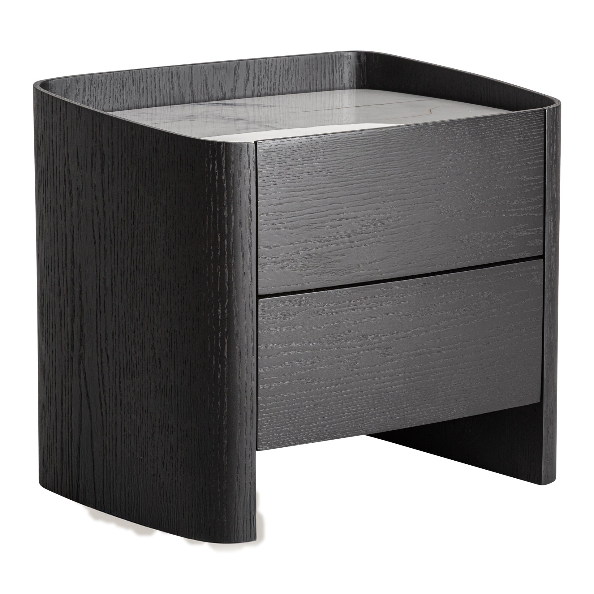 Natt Bedside Table in Black Oak & Sintered Stone