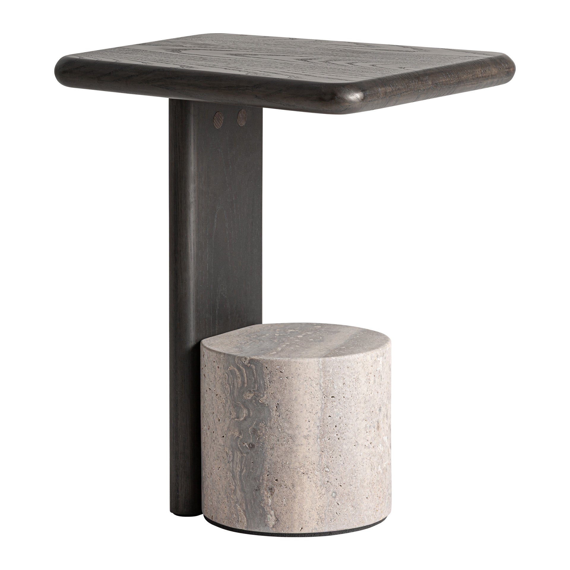 RIGNAC TRAVERTINE & ASH WOOD SIDE TABLE – GREY & BROWN