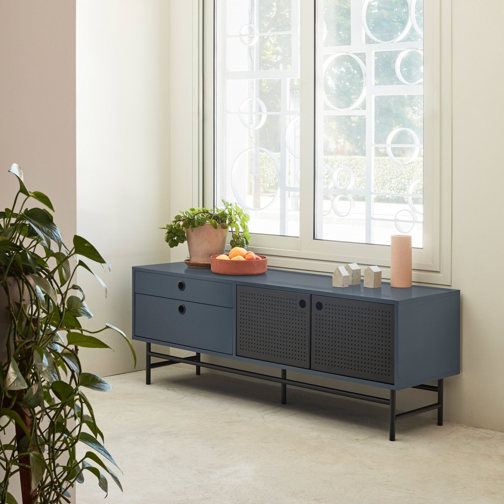 Tv Cabinet Punto 2D2Dr 140Cm Black/Blue-Gr.Antr