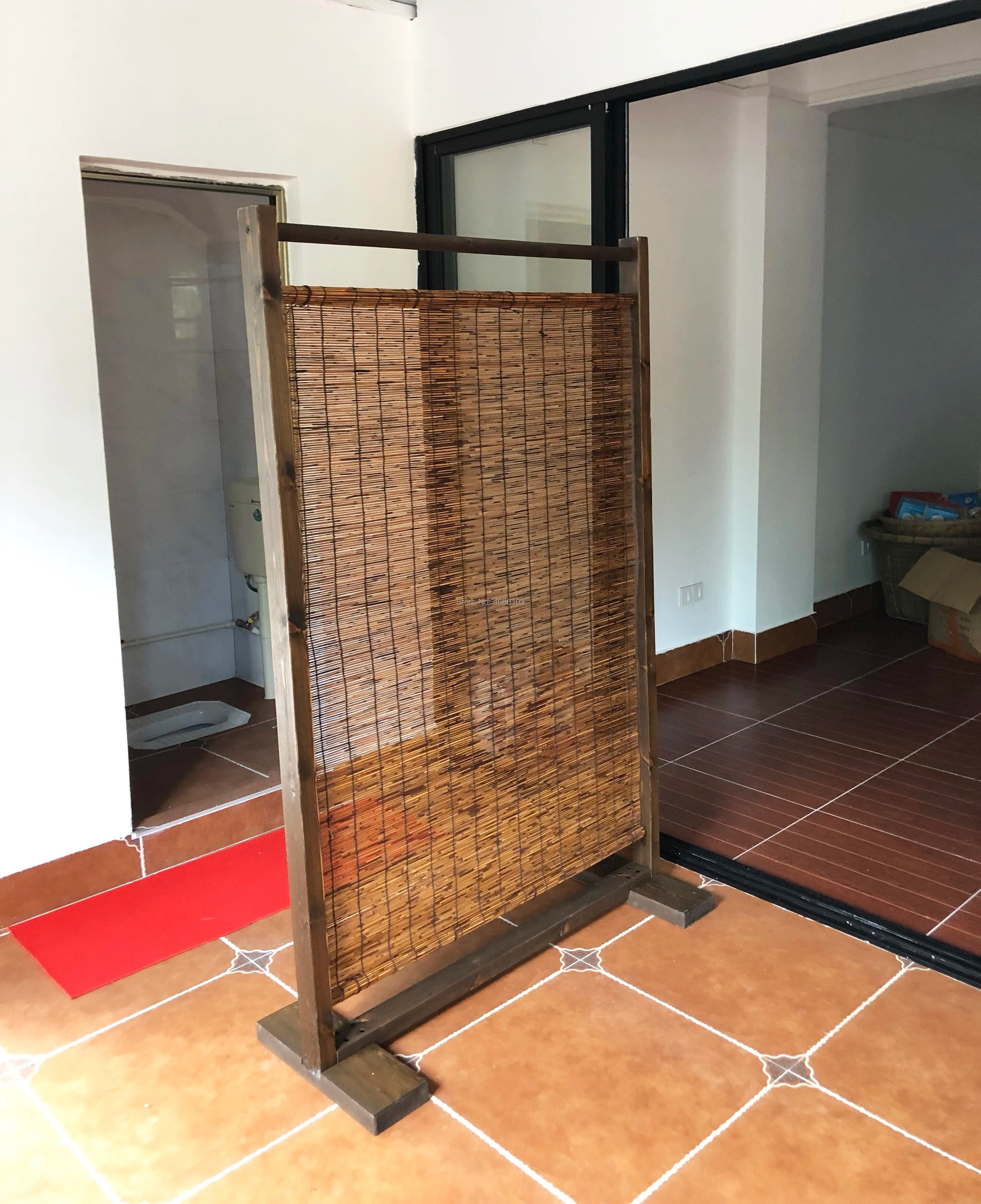 SkandiShop Natural Reed Folding Wood Room Screens Partition