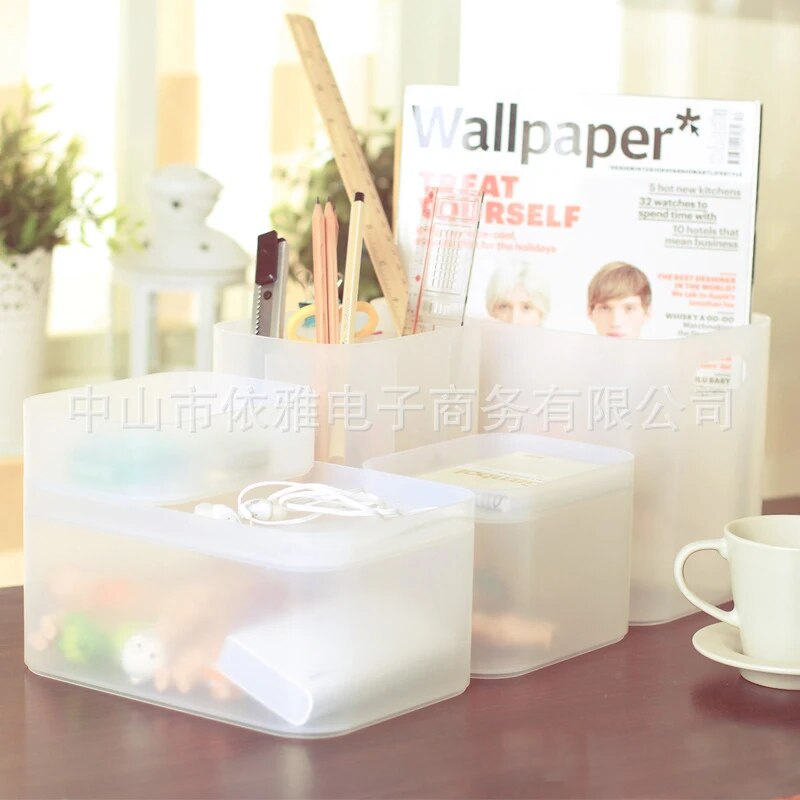SkandiShop Japan Desk Storage Organizer Box Frosted