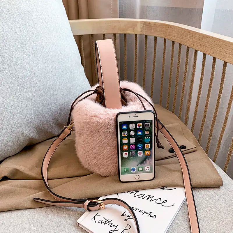 Plush Winter Faux Fur Bucket Bag