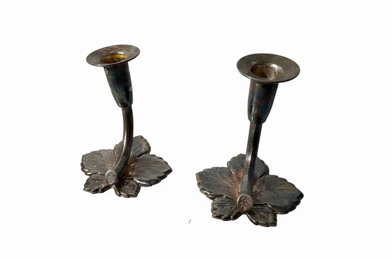 Vintage Finnish Candle Holders, Set of 2 – Alpacca Silver, 10,2 cm