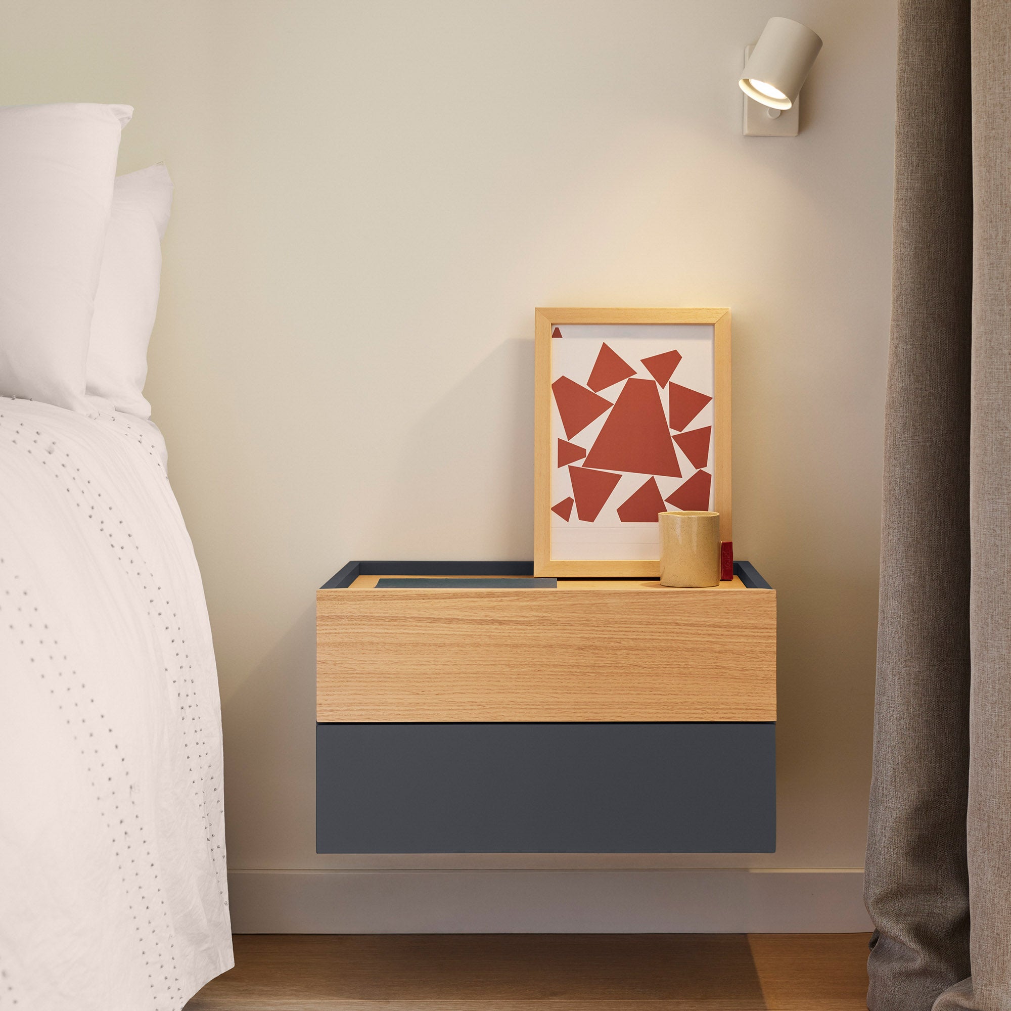 OTTO Bedside Table with 2 Drawers in Anthracite Grey & Oak by Teulat