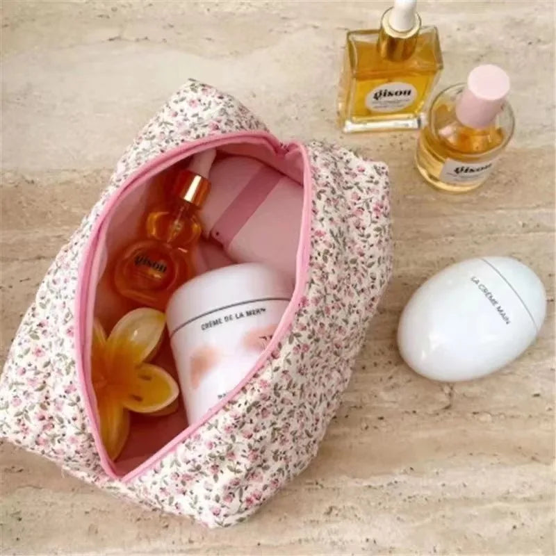 Floral Quilted Makeup Organizer Bag