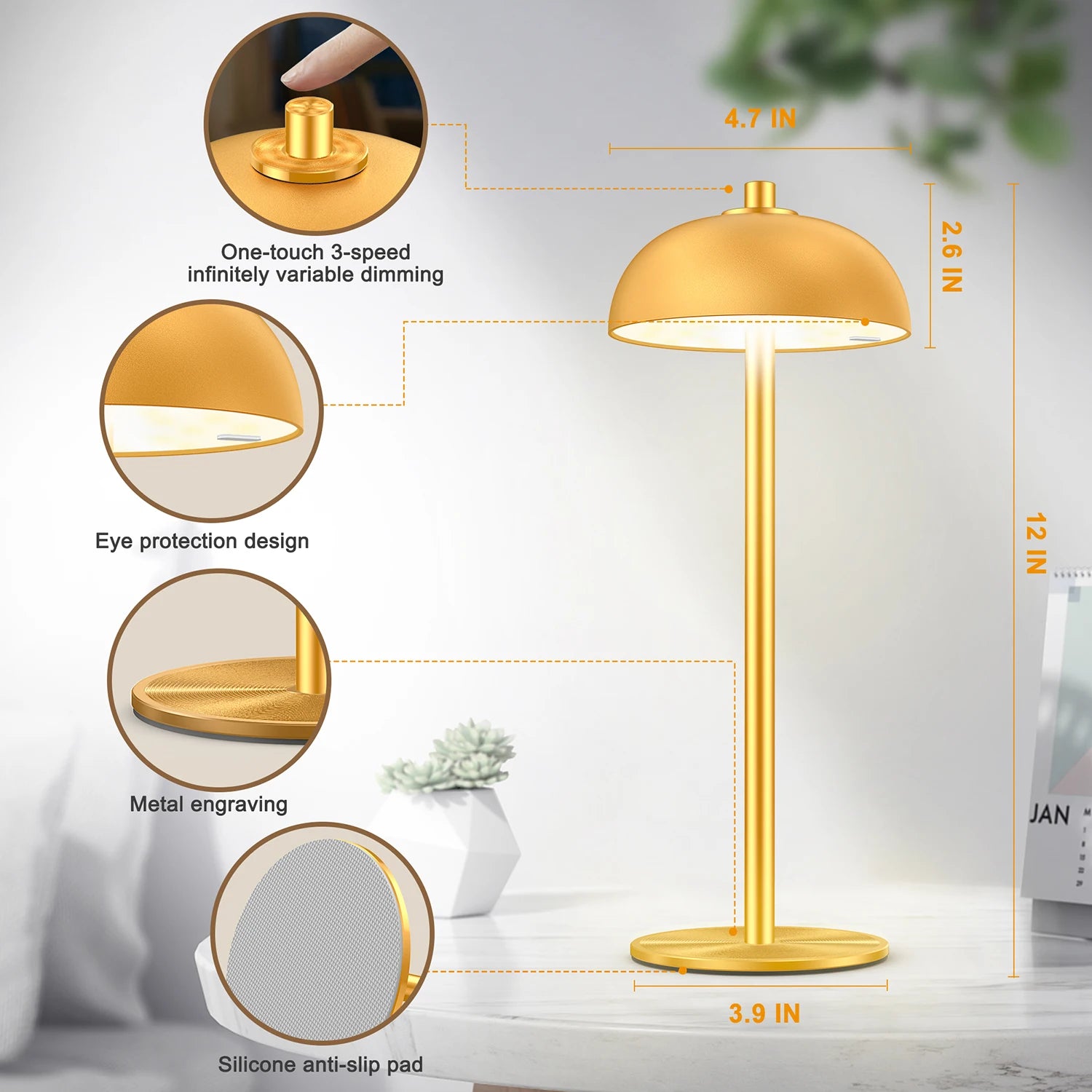 SkandiShop Table Lamp for Bedroom Rechargeable Wireless Touch Lamp