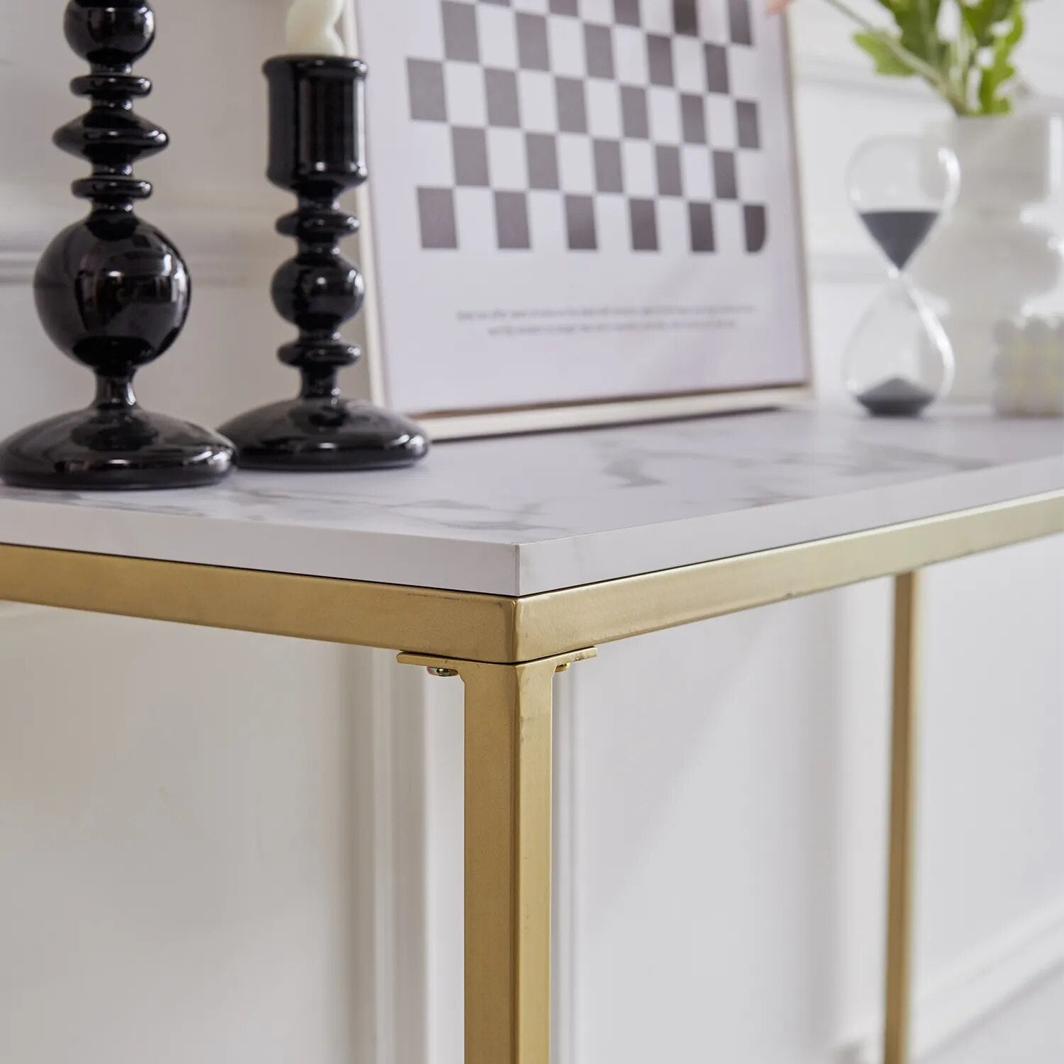 SkandiShop Modern Accent Console Table Gold Metal Frame