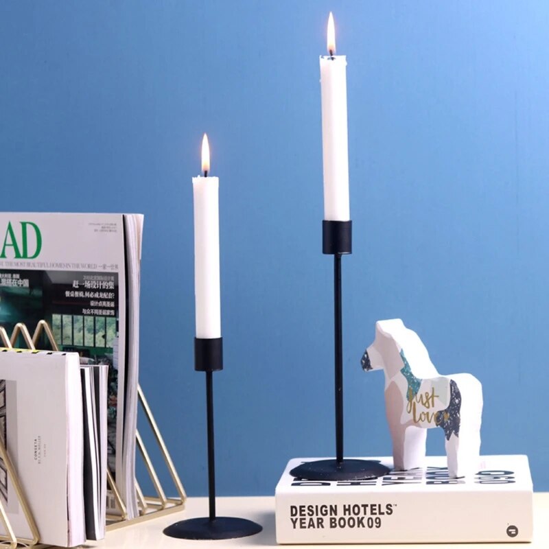 SkandiShop 2 pcs Metal Modern Black Candle Holders