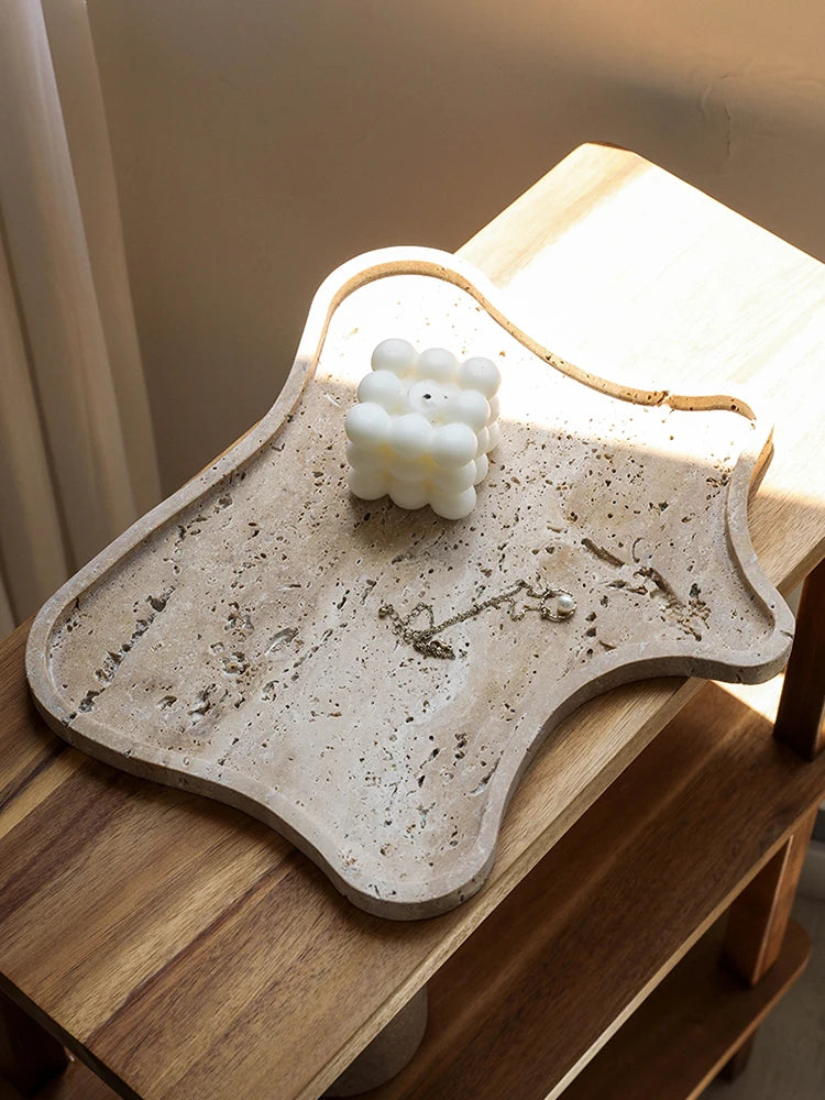 SkandiShop Vintage Travertine Stone Tray,