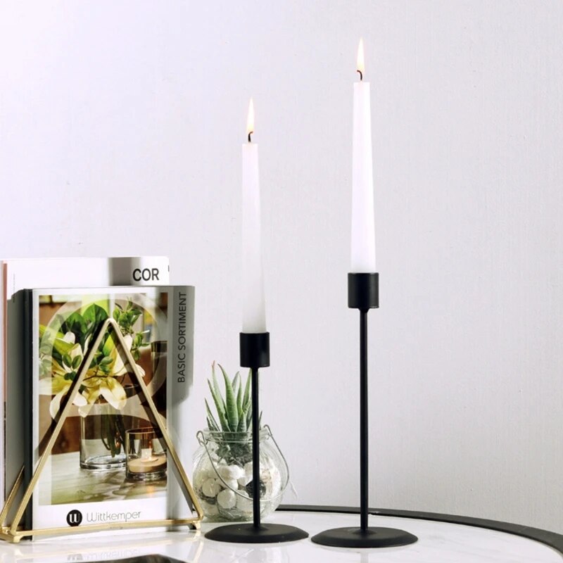 SkandiShop 2 pcs Metal Modern Black Candle Holders