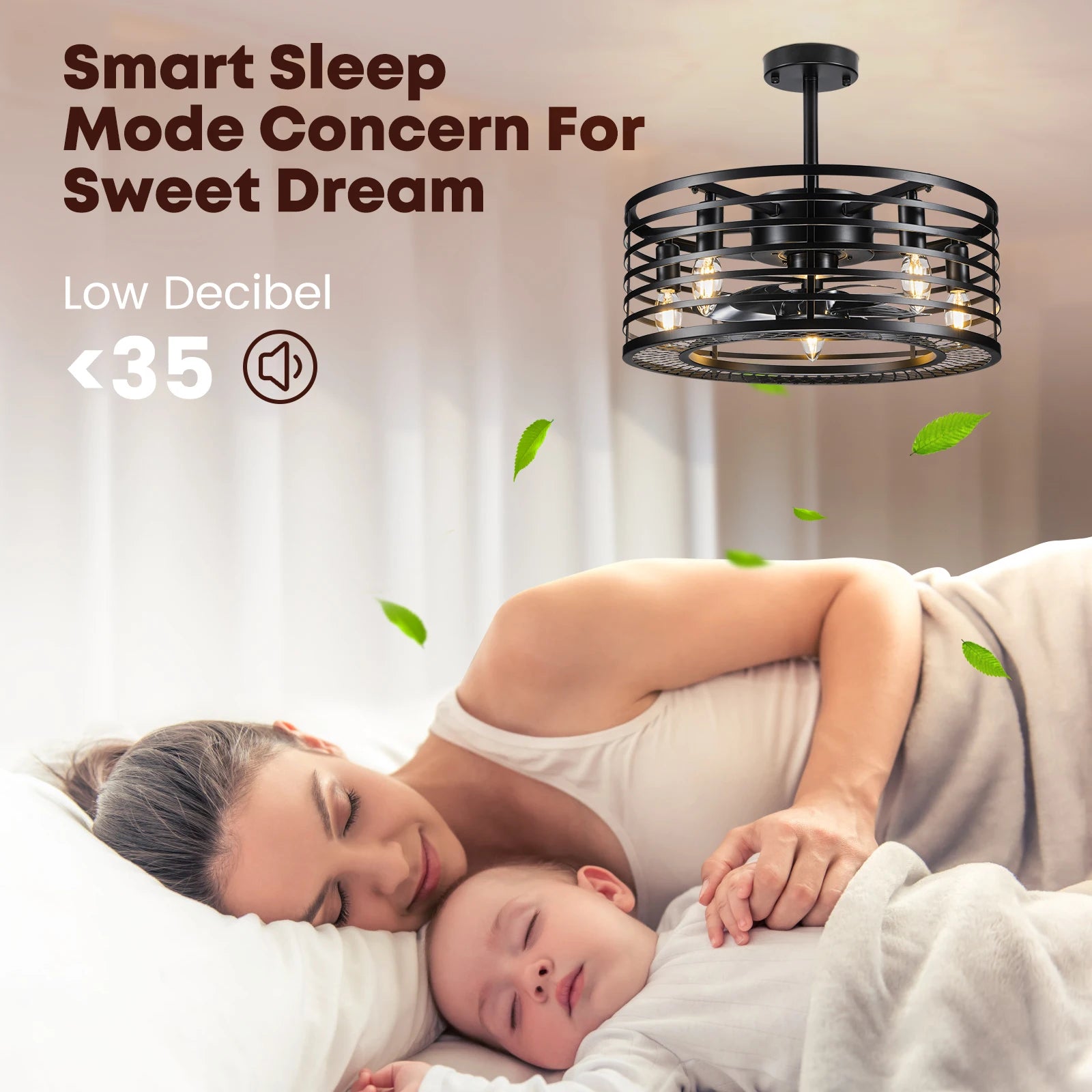 Nooknova Black 18 Inch Caged Ceiling Fan with Lights and Remote