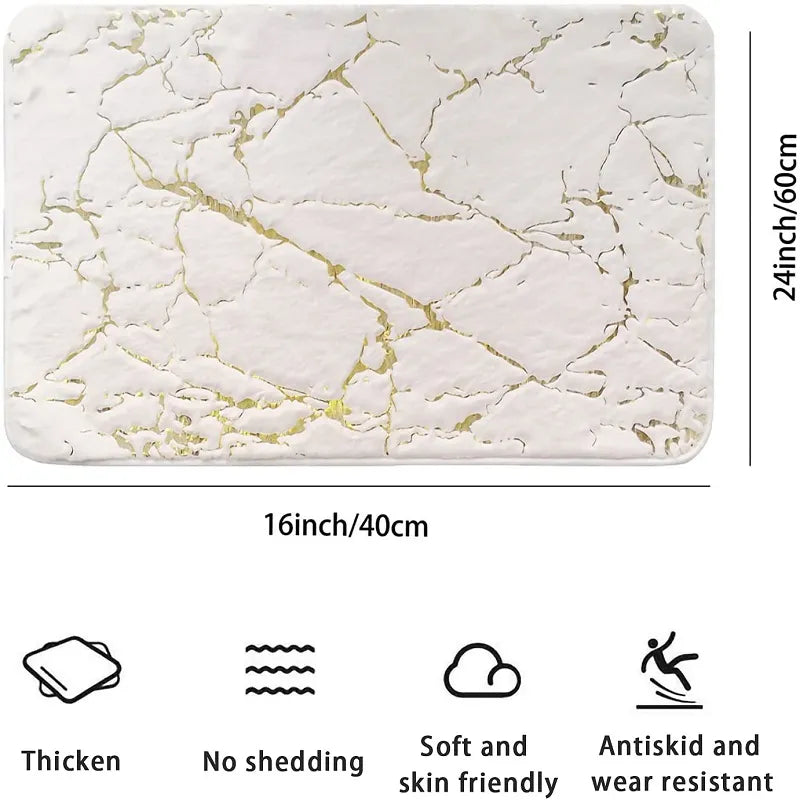 SkandiShop Bath Mats for Bathroom Luxury White and Gold Non Slip