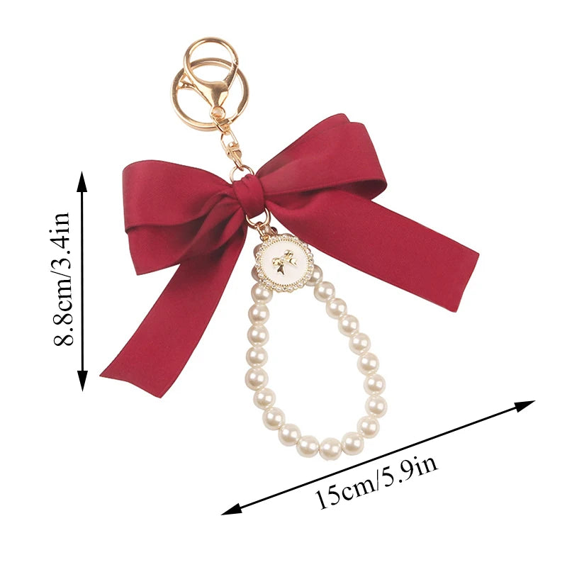 Pearl Bowknot Charm Keychain
