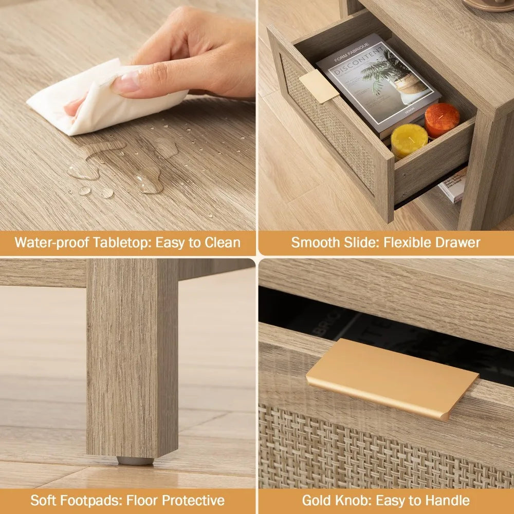 FarmhouseCharm Rattan Nightstand Set