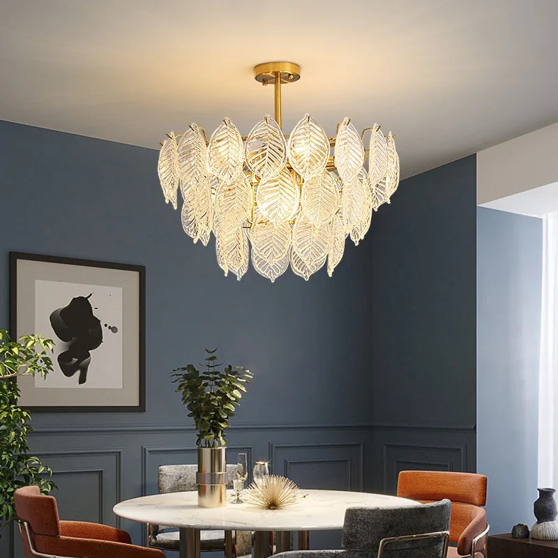 Modern Glass Ceiling Chandelier Home Decor Glass Leaf Lighting LED Dining Room Chandeliers