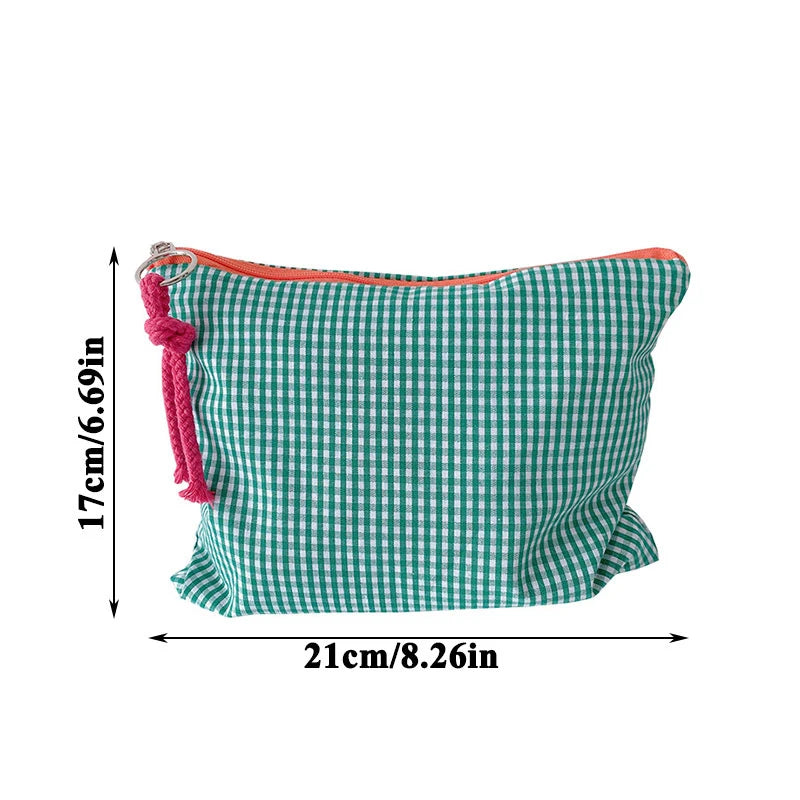 Chic Plaid Cotton-Linen Makeup Bag