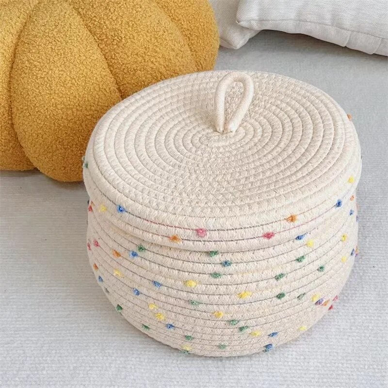 SkandiShop Cotton rope storage basket with lid