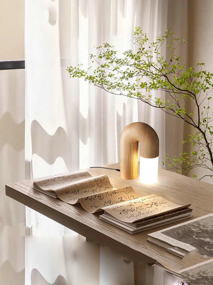 Retro Ash Wood & Acrylic Dimmable Table Lamp