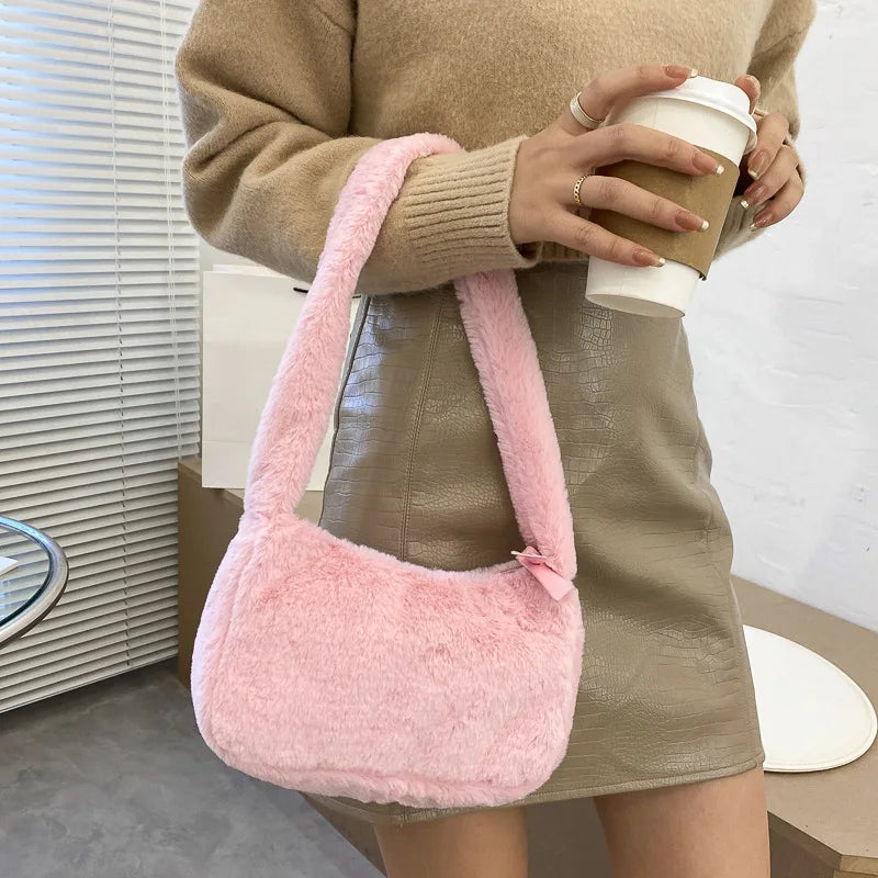 Soft Plush Furry Hobo Shoulder Bag