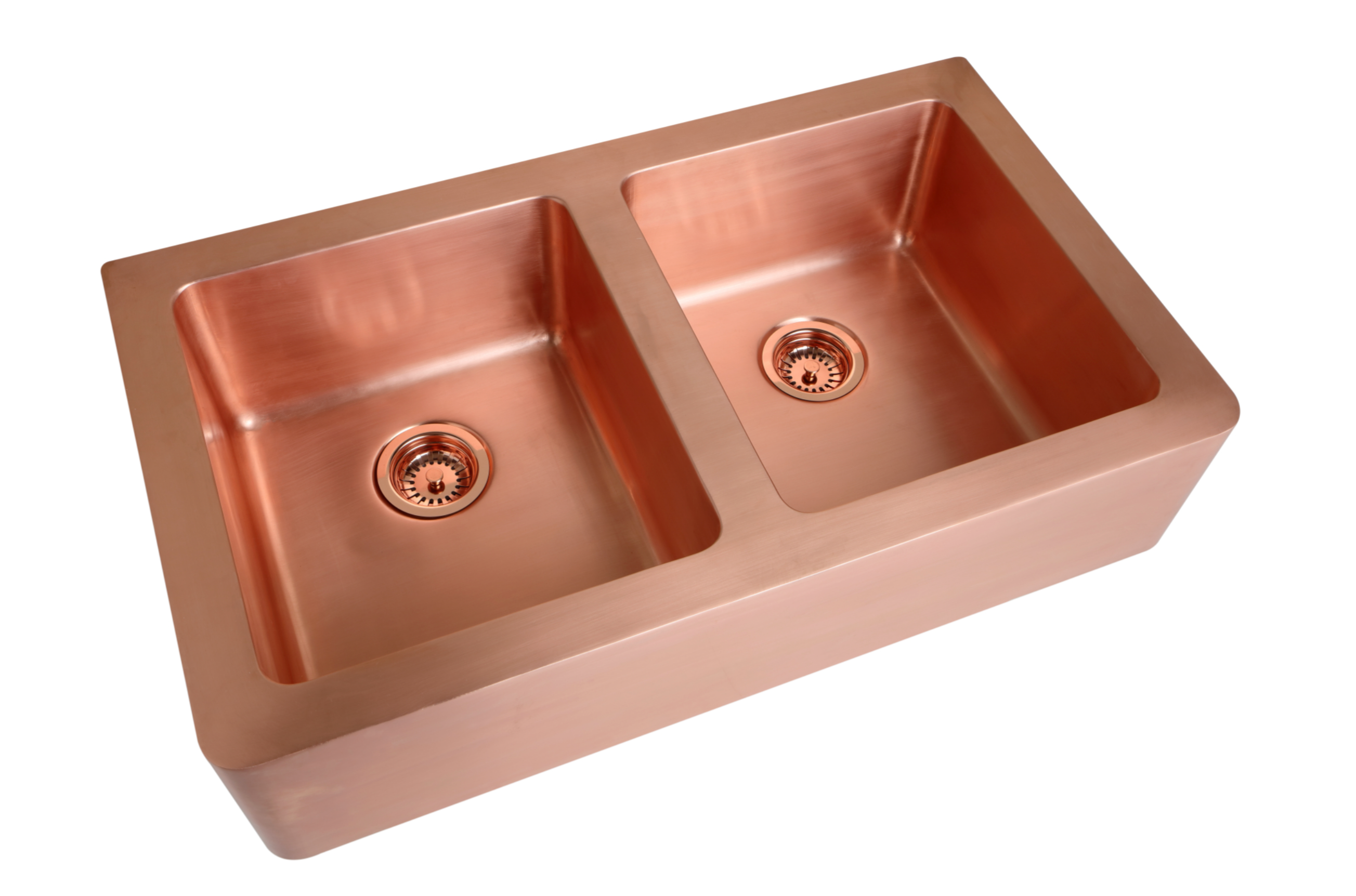 Premium 91.5cm Double Bowl Copper Kitchen Sink - Semi-Inset Brushed Copper Finish